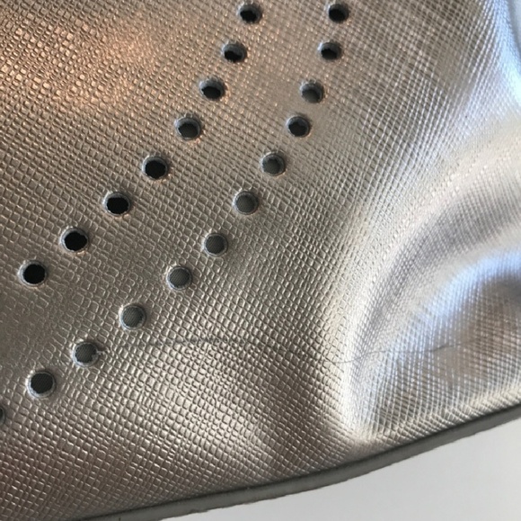 Authentic Tory Burc Silver Perforated Logo Handbag - Picture 4 of 8